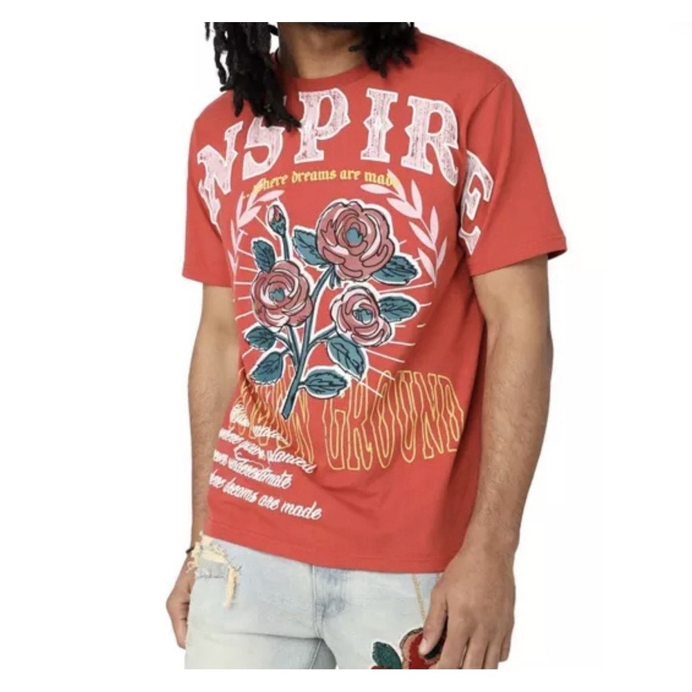 Smoke Rise Men's Medium Graphic Print Embroidered‎ Tandoori T Shirt Red Rose